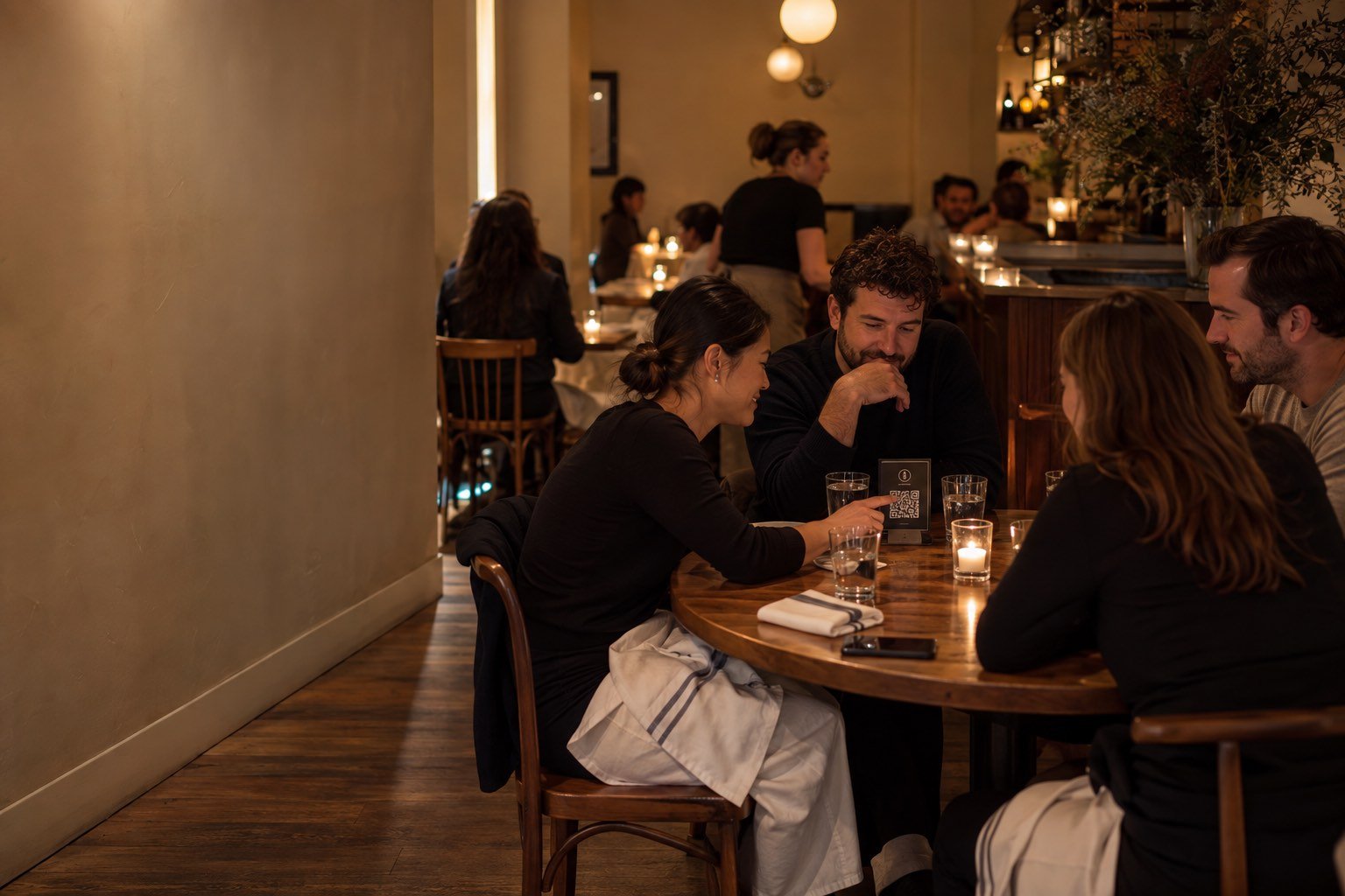 Dinner guests order dessert by tapping the printed display at their table