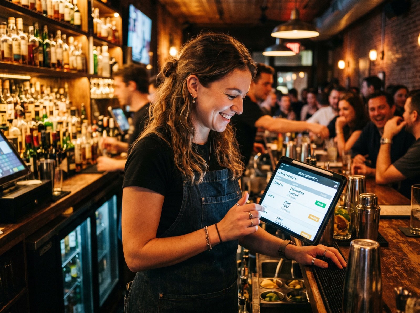 Bartender managing the order queue